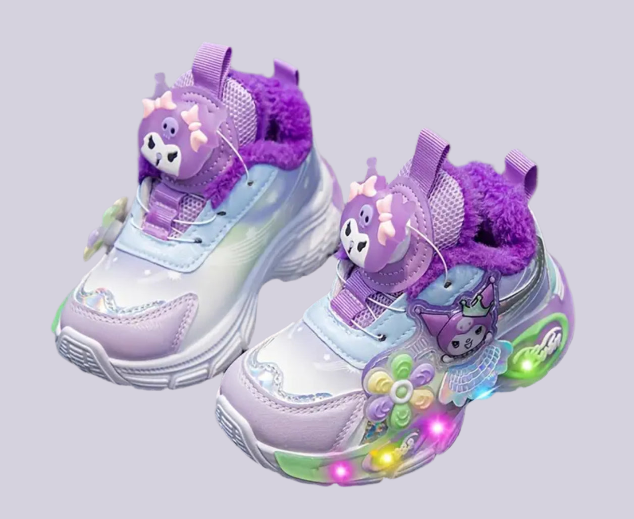 Winter Plush Sanrio “Melody & Friends” Kids Sports Shoes with Flashing Lights