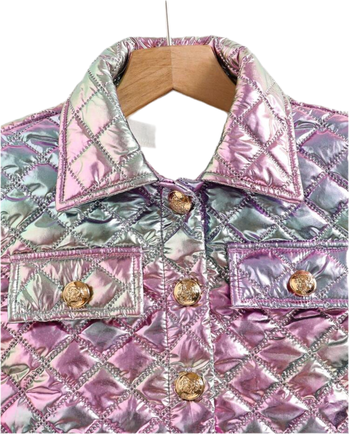 Girls Gradient Metallic Jacket & Mini Skirt