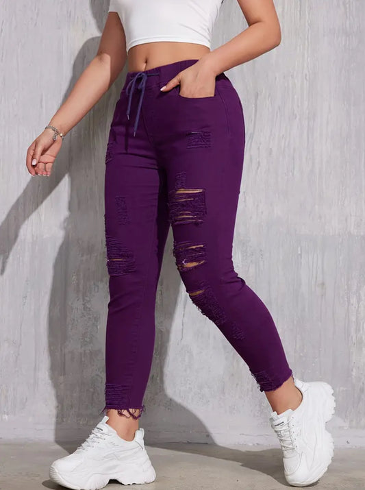 “Fallish” Stretchy Skinny, High-Waisted Jeans With Drawstring Waist