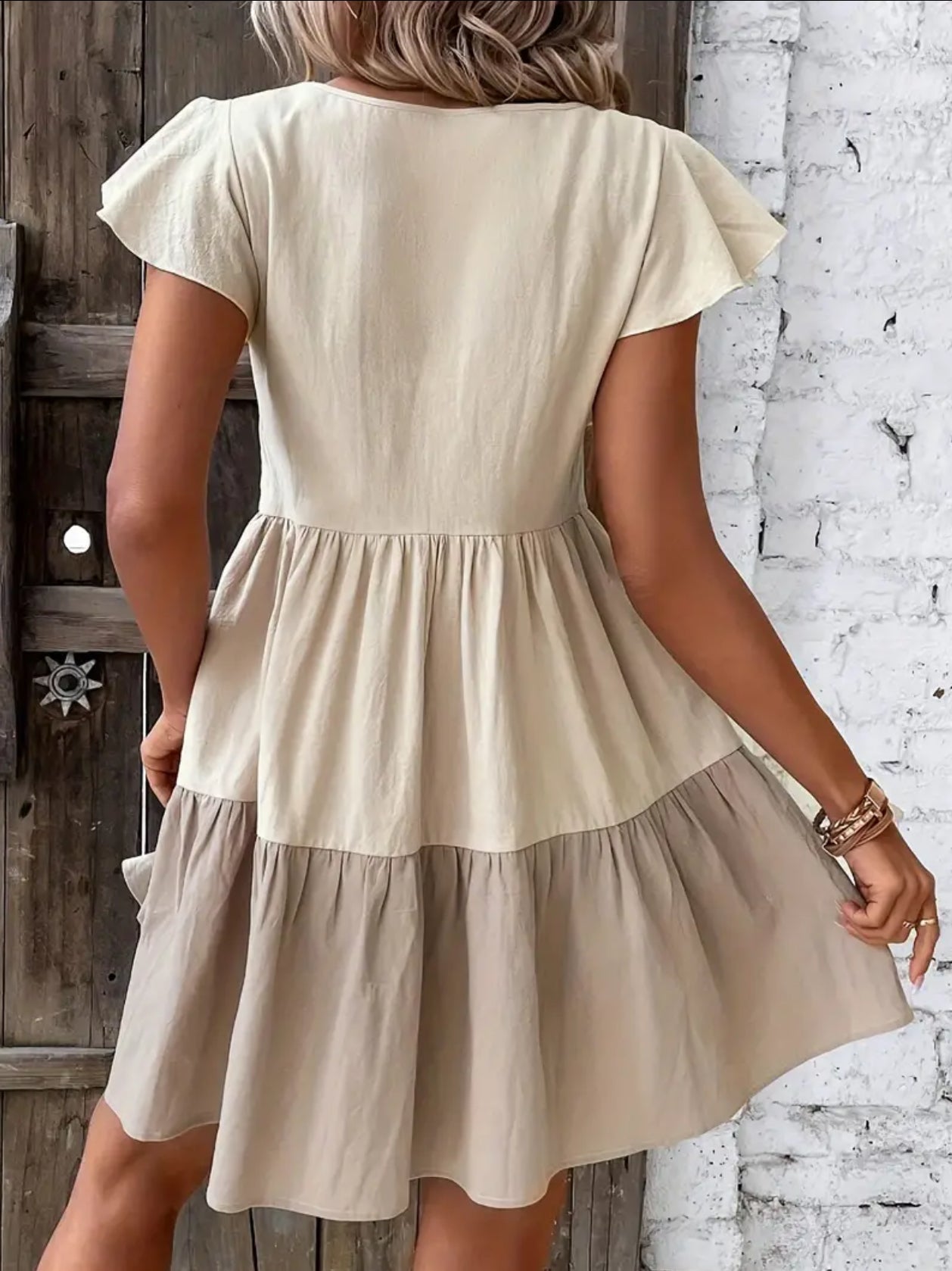 Color Block Ruffle Hem Dress, Earth Tones