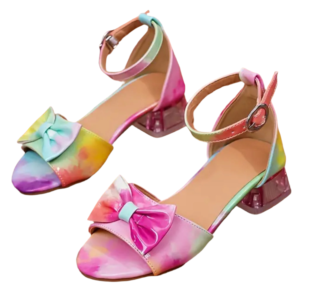 Colorful Bowknot Open Toe Medium Heel, Girls 🩷🩵🧡