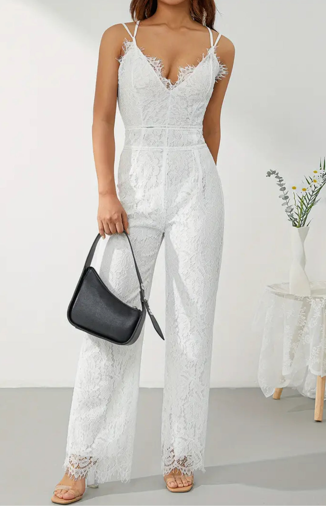 “Sexy Lace” Women's Sleeveless Backless Mesh, Hollow Out Long Pants Jumpsuit