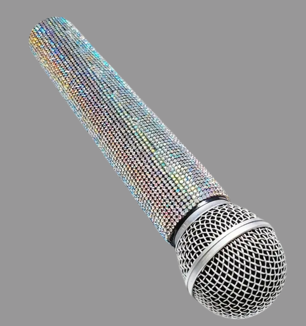 Sparkling Rhinestone Faux Microphone Prop - Perfect For Party Decor, Photo Booths & Concerts