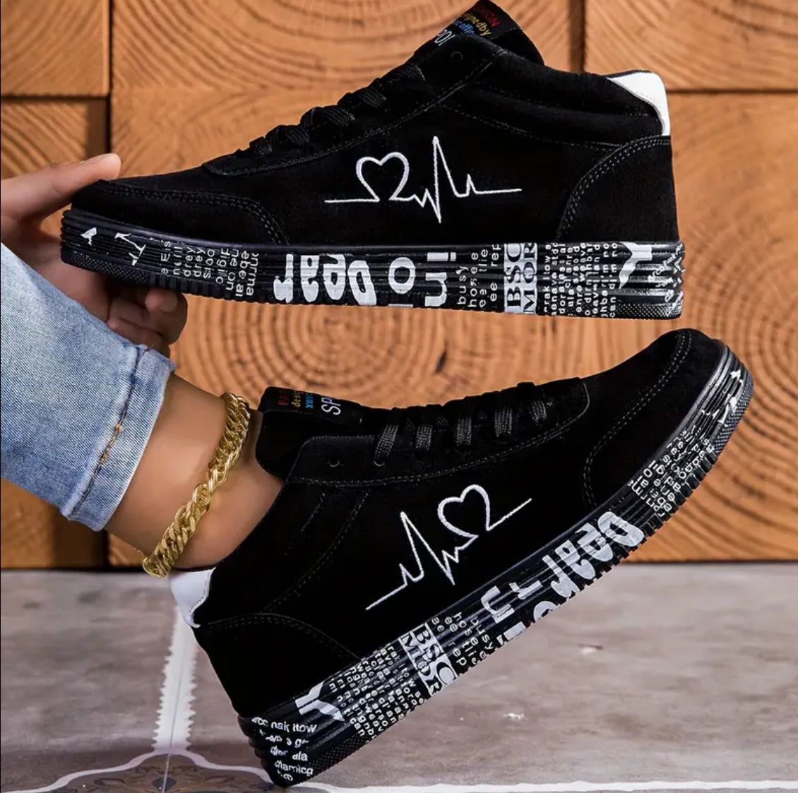 “I ♥️ U” Platform Women's Casual Sneakers, Lace Up, Low-tops