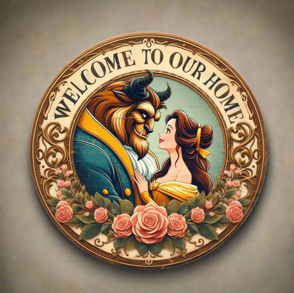 Disney Beauty and the Beast Wooden Round Sign (7.87*7.87inch)