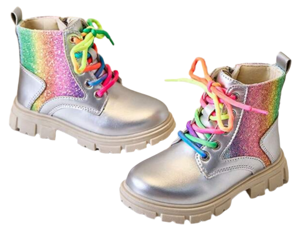 “Rainbows & Kids” 🌈 Sequin Side Zipper Girls Ankle Boots