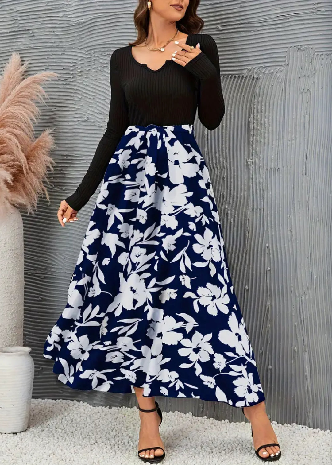 Tall Elegance Floral Print Splicing Dress, Casual Long Sleeve Maxi D Modish Kids Boutique Tall Elegance Floral Print Splicing Dress, Casual Long Sleeve Maxi D Modish Kids Boutique