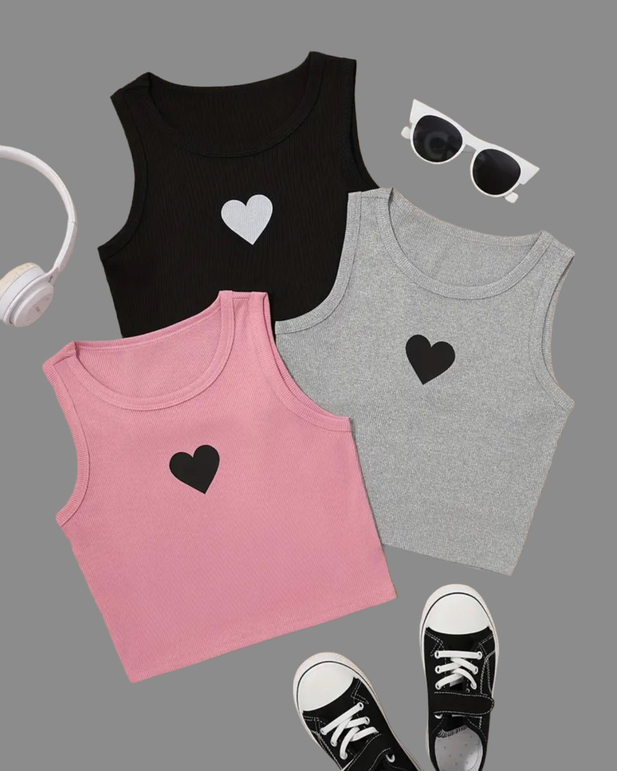 Teens 💞 Tank Tops With Heart Design, Assorted Colors