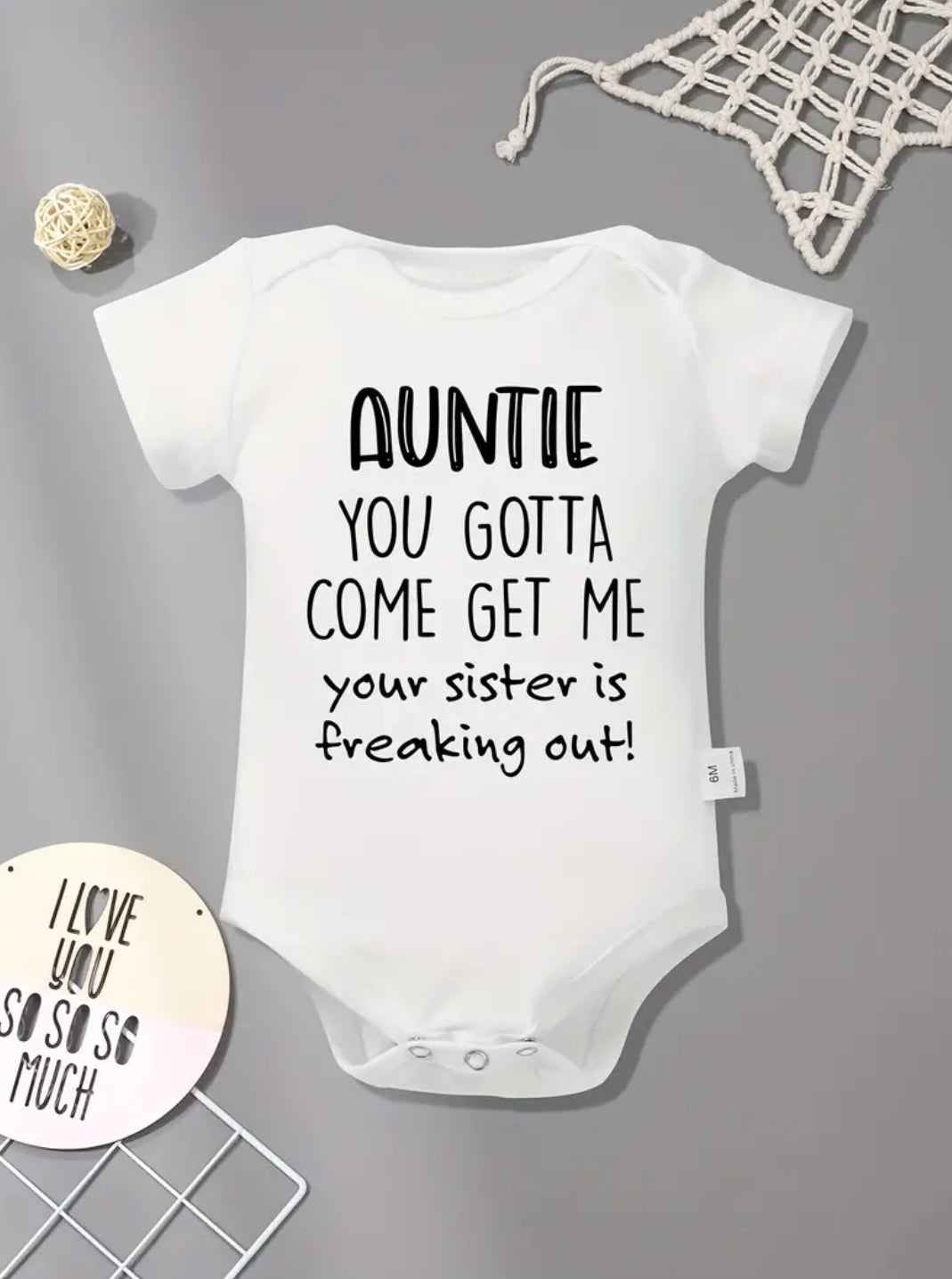 “Auntie, Come Get Me” Baby Onesie