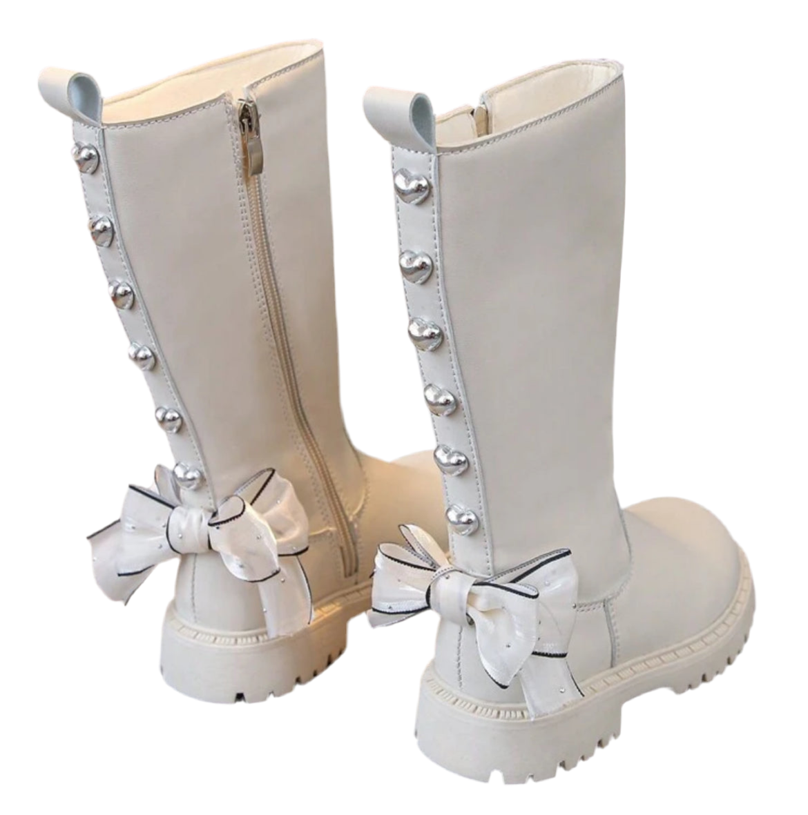 “Hearts & Rhinestones” Bow Princess High Top Boots, Soft, Lightweight, Thick Sole, Non-Slip