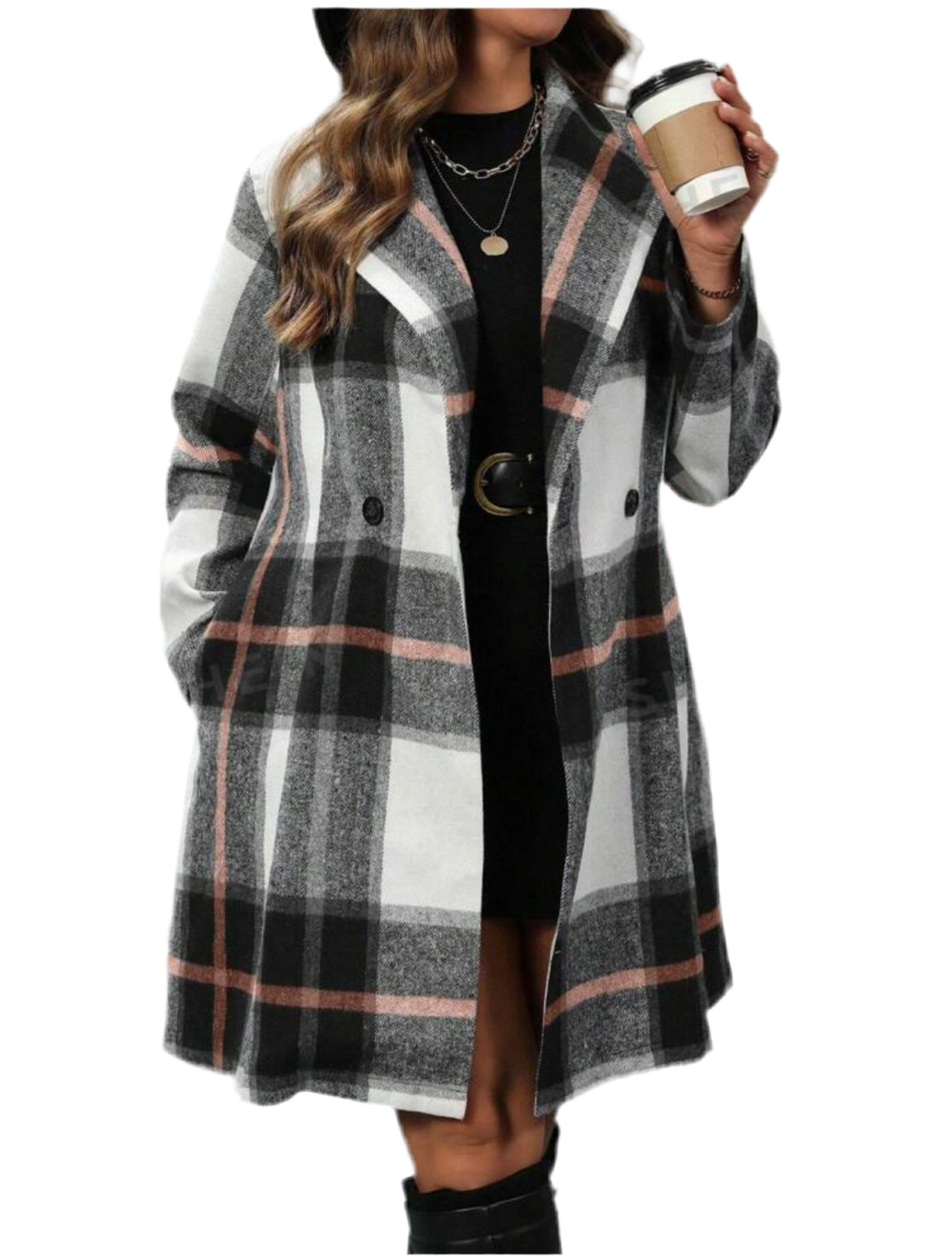 “Luna” Plus Size Plaid Woollen Casual Jacket, Autumn & Winter