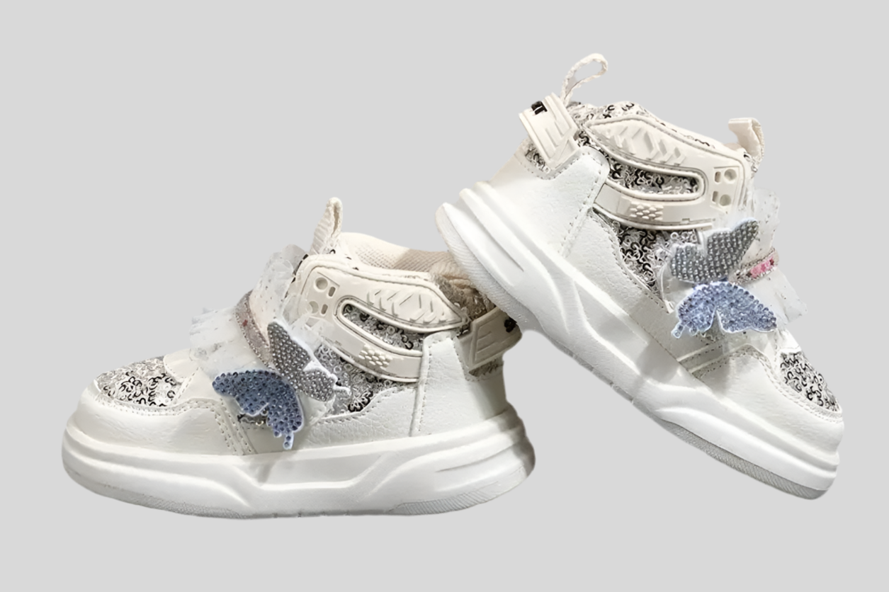 “Sparkling Butterfly Bow & Sequin” Girls' Mid-Top Sneakers