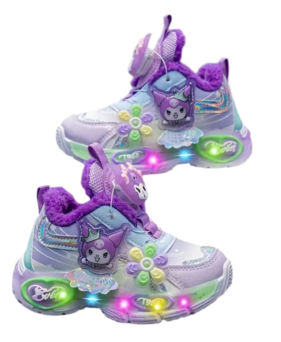 Winter Plush Sanrio “Melody & Friends” Kids Sports Shoes with Flashing Lights