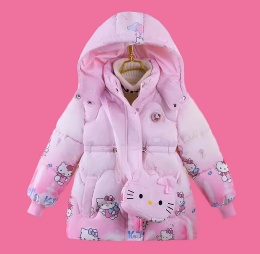 ‘Hello Kitty Winter’ Plush Thick  Warm Princess Coat | Zipper Hooded + Purse