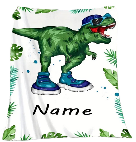 Customizable Dinosaur 🦖 Flannel Blanket, Soft & Warm, Machine Washable, Email or Text Us with Custom Name 262-622-8878