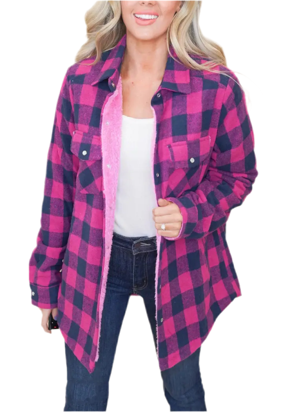 Pinks Thick Plaid Lambskin Lined Jacket, Chest & Side Pockets