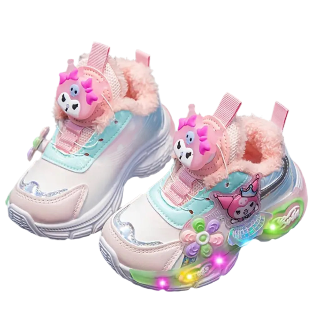 Winter Plush Sanrio “Melody & Friends” Kids Sports Shoes with Flashing Lights