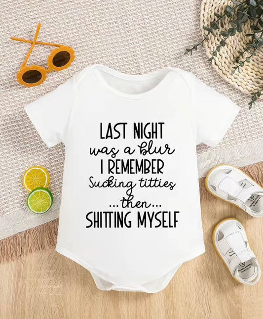 Casual, Short Sleeve Onesie, “Last Night Was A Blur”