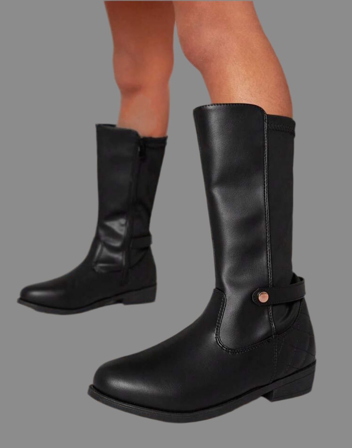 “Noir & Classy” Black Knee High Riding Boots With Elastic Back And Side Zipper