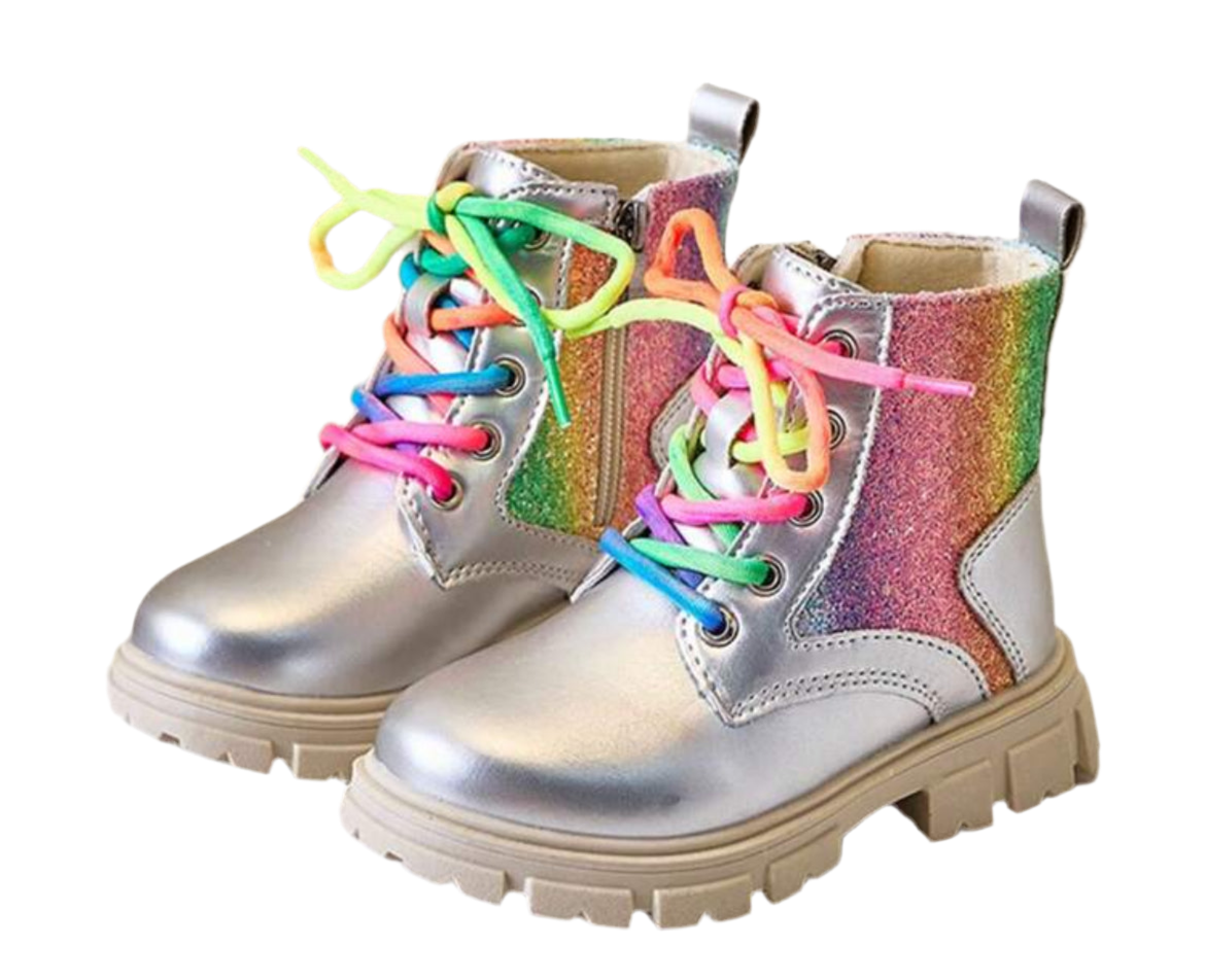 “Rainbows & Kids” 🌈 Sequin Side Zipper Girls Ankle Boots