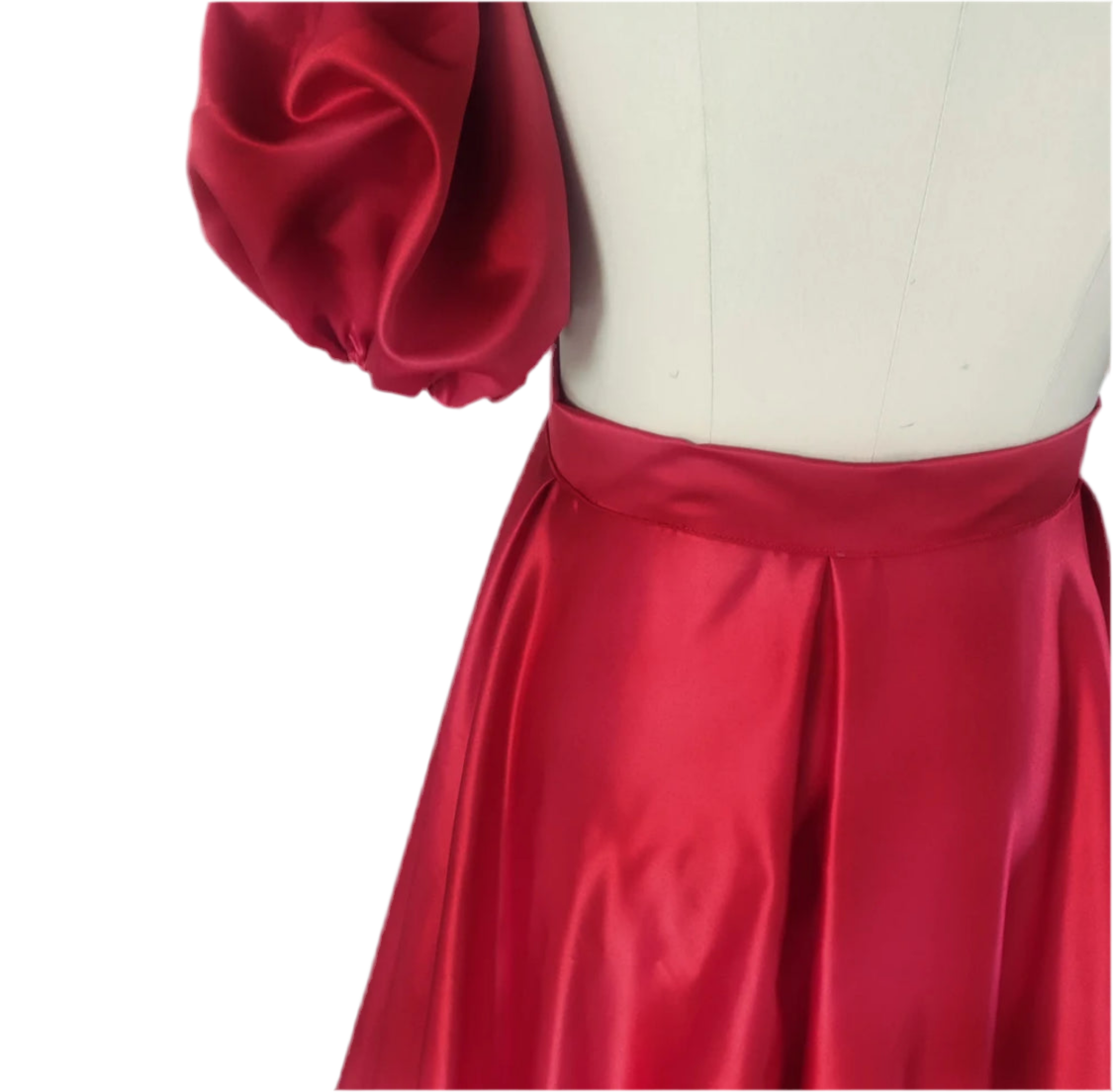 Maternity ‘Red Satin’ Photoshoot Lace Up Skirt & Bubble Sleeves