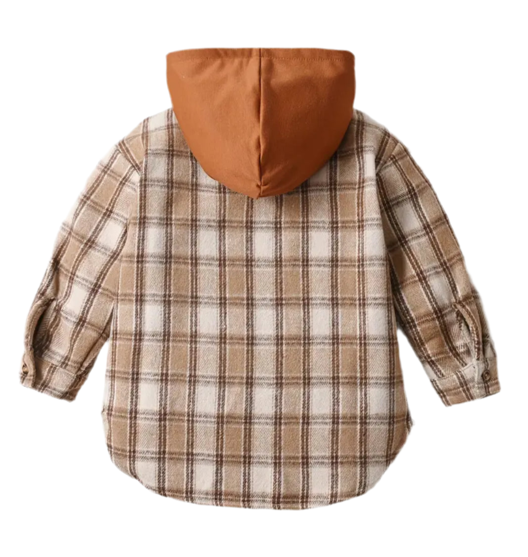 Stylish Plaid Thickened Long Sleeve Hooded Shirt - Button-Down, Boy’s 🚜