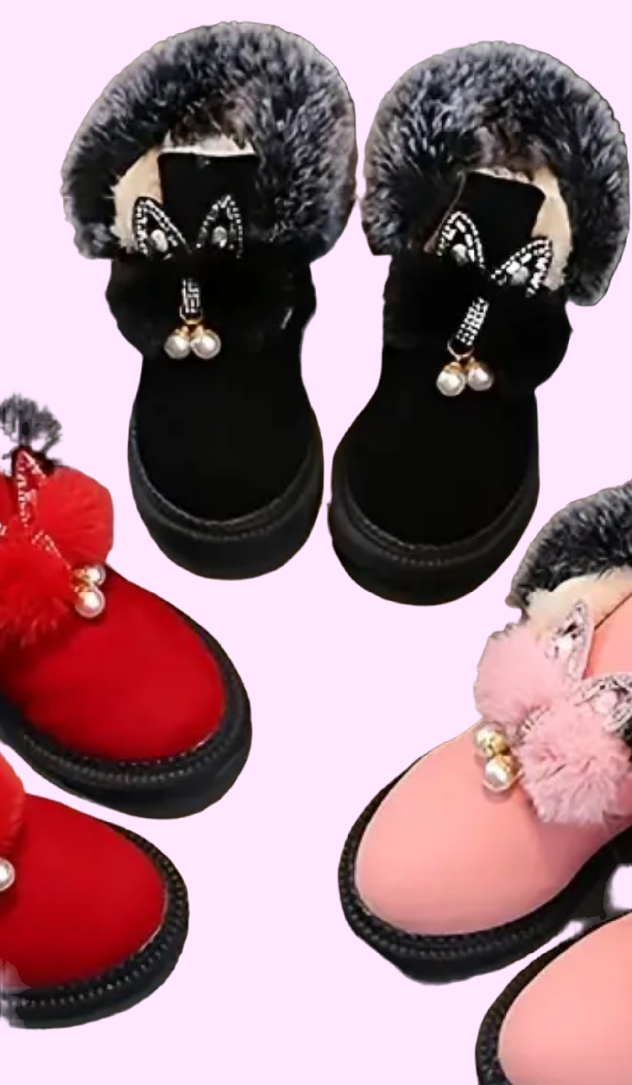 Girls “Bunny Boots” Soft-sole Non Slip Warm Ankle Booties With Fuzzy Lining