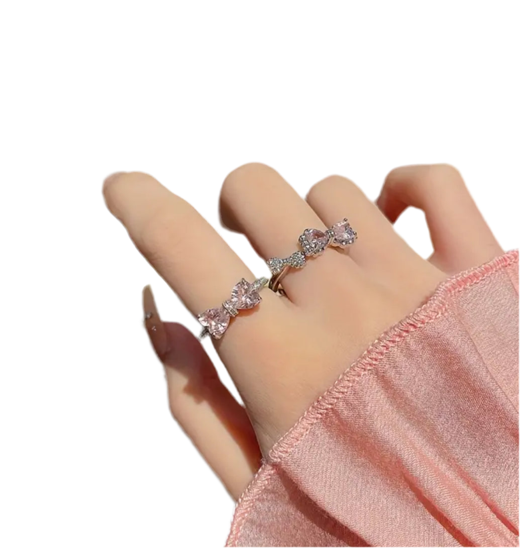 3pcs Boho Chic Stacking Rings Set | Sparkling Rhinestone Heart & Bows