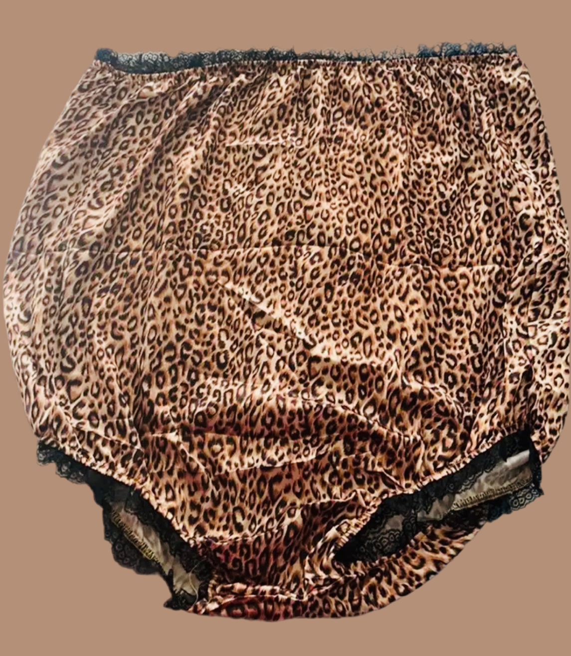 Granny Panties, Novelty Oversized with Leopard Print & Black Lace Trim, Unisex Joke