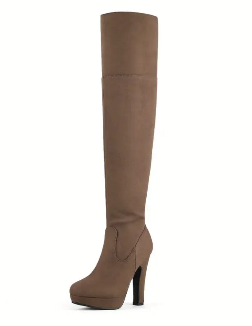 “Yankee Chic” Chunky, Thigh High Over The Knee High Heel Leatherette Boots