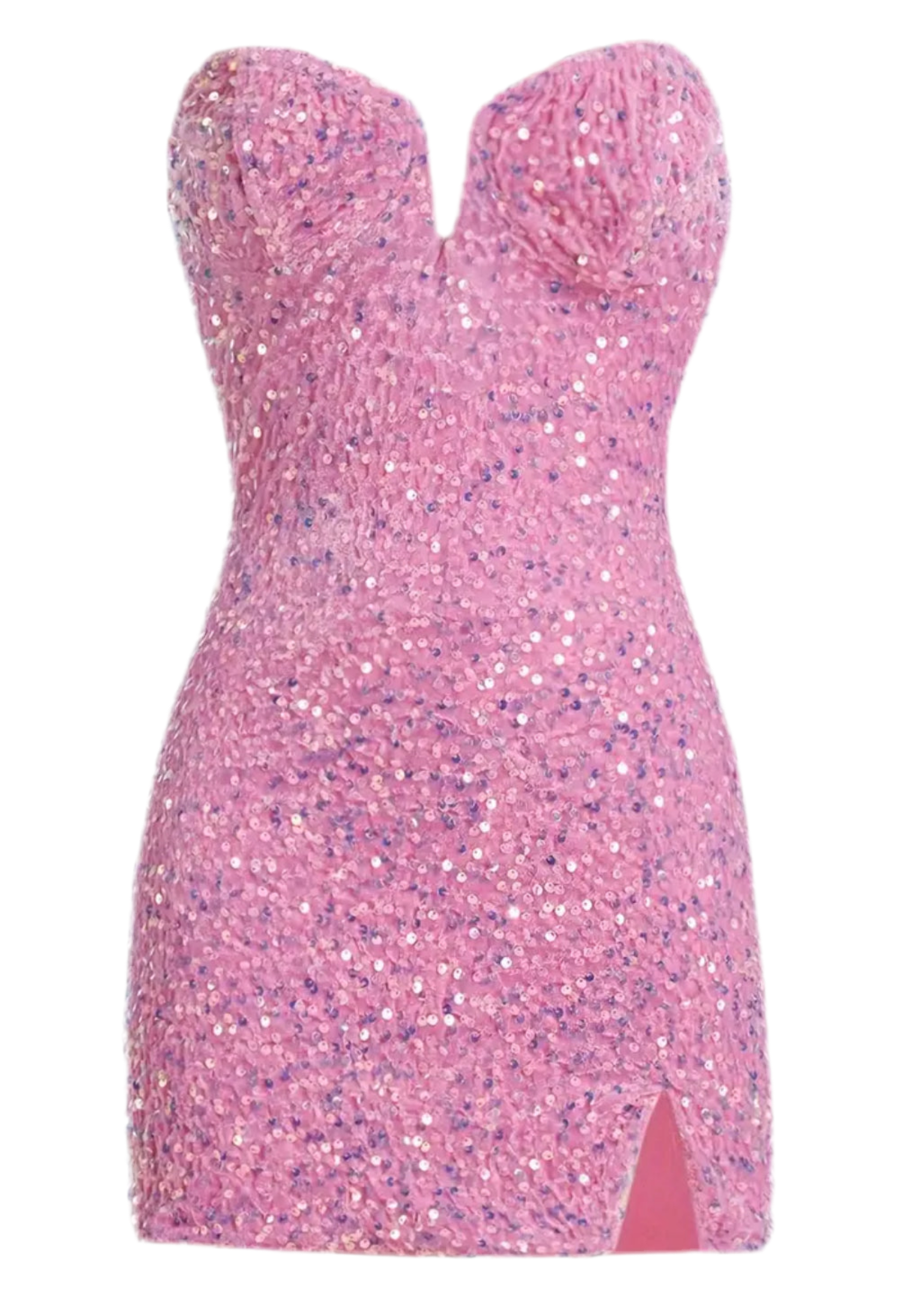 “Glitter Barbie” Split Hem Sequin Tube Bodycon Dress, Women’s