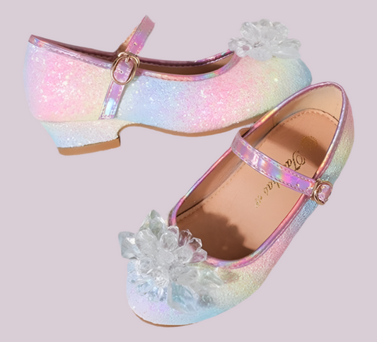 “Princess Ice Rainbow” Girls Rhinestones, Low Heel