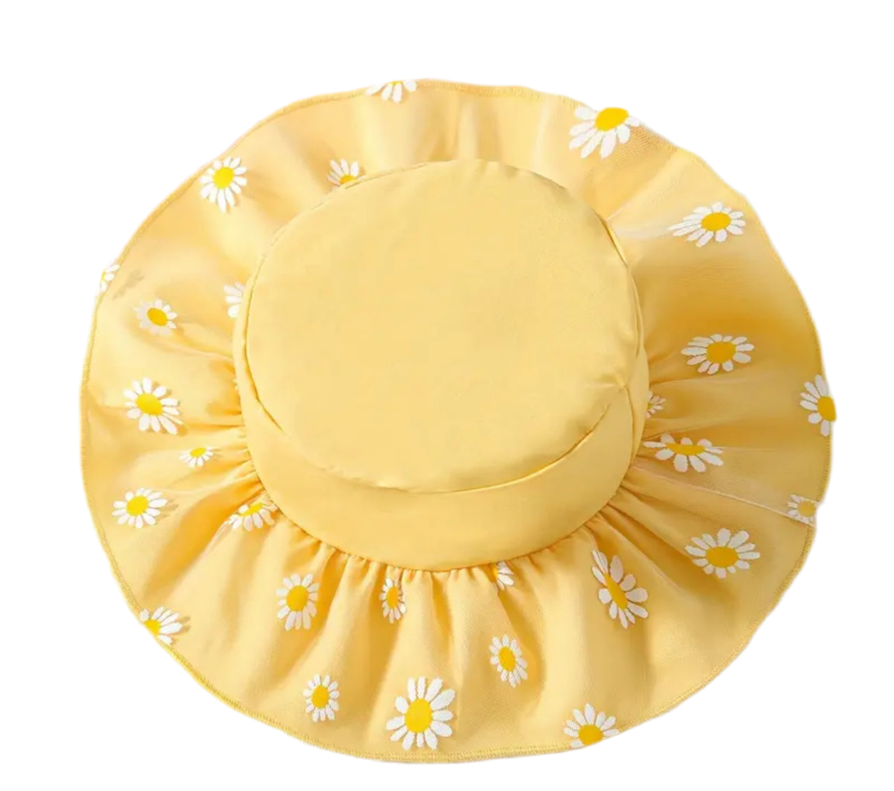 Conjunto de vestido y sombrero para el sol con malla y estampado de margaritas para niñas pequeñas