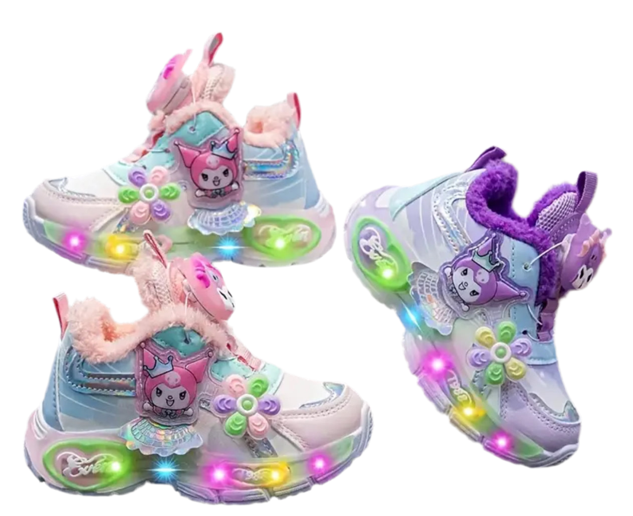 Winter Plush Sanrio “Melody & Friends” Kids Sports Shoes with Flashing Lights