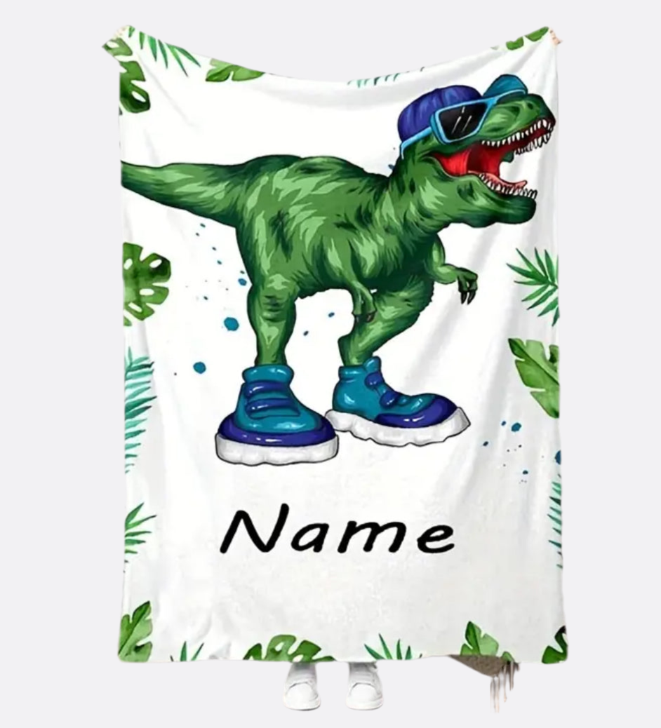 Customizable Dinosaur 🦖 Flannel Blanket, Soft & Warm, Machine Washable, Email or Text Us with Custom Name 262-622-8878