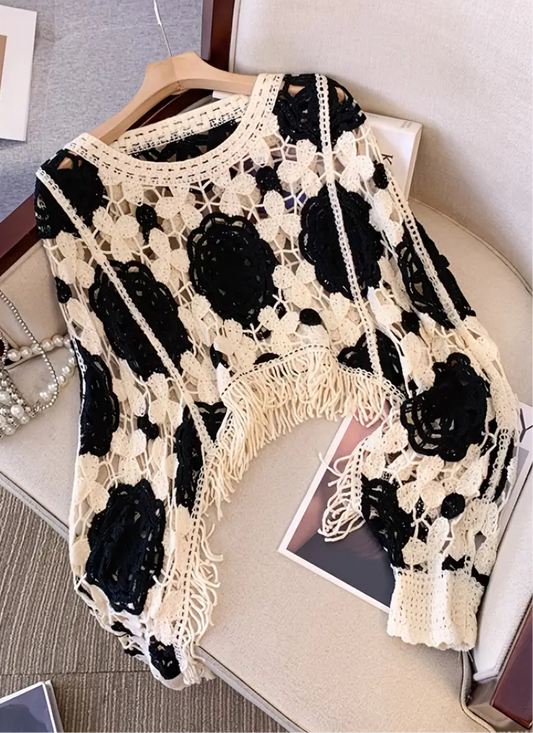 Bohemian Knitted Long Sleeve Hollow Crop Top