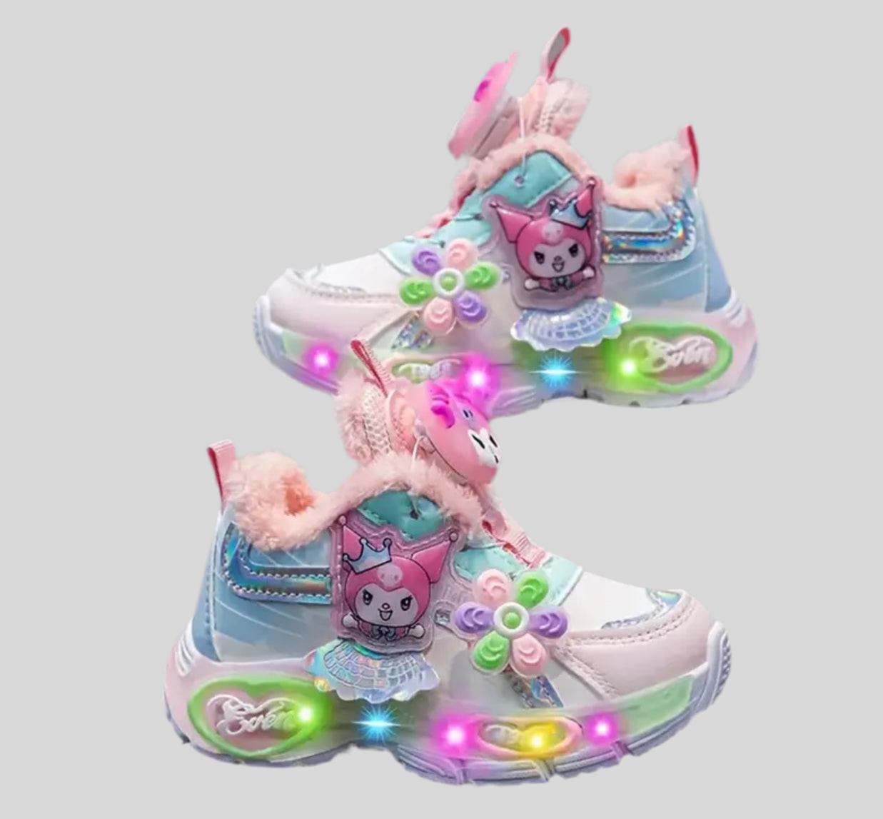 Winter Plush Sanrio “Melody & Friends” Kids Sports Shoes with Flashing Lights