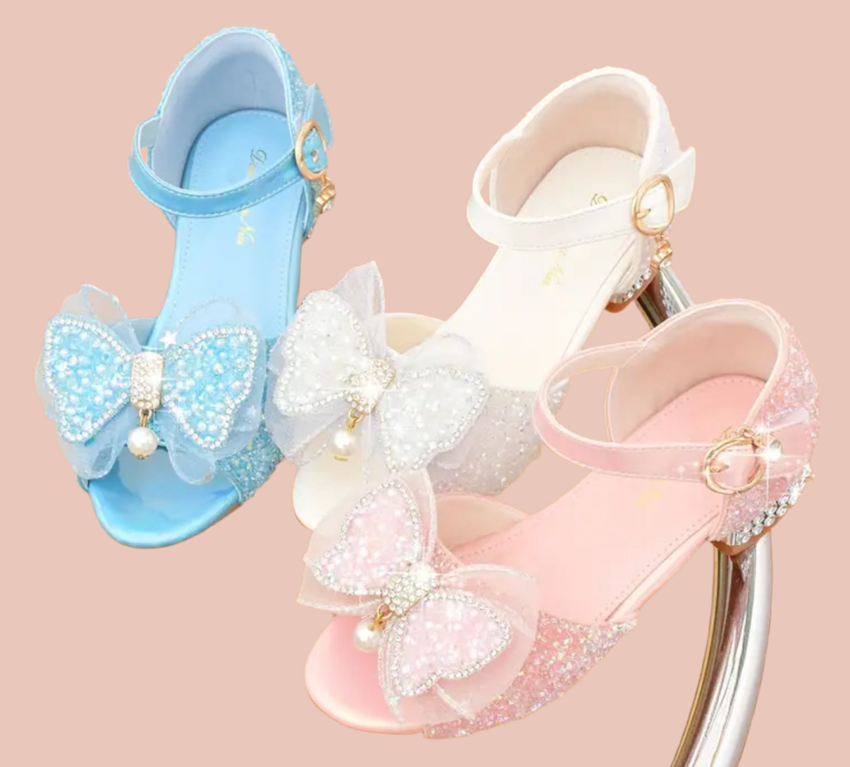 Sandalias de tacón alto con lazo y diamantes de imitación “Elegante mariposa” para niñas