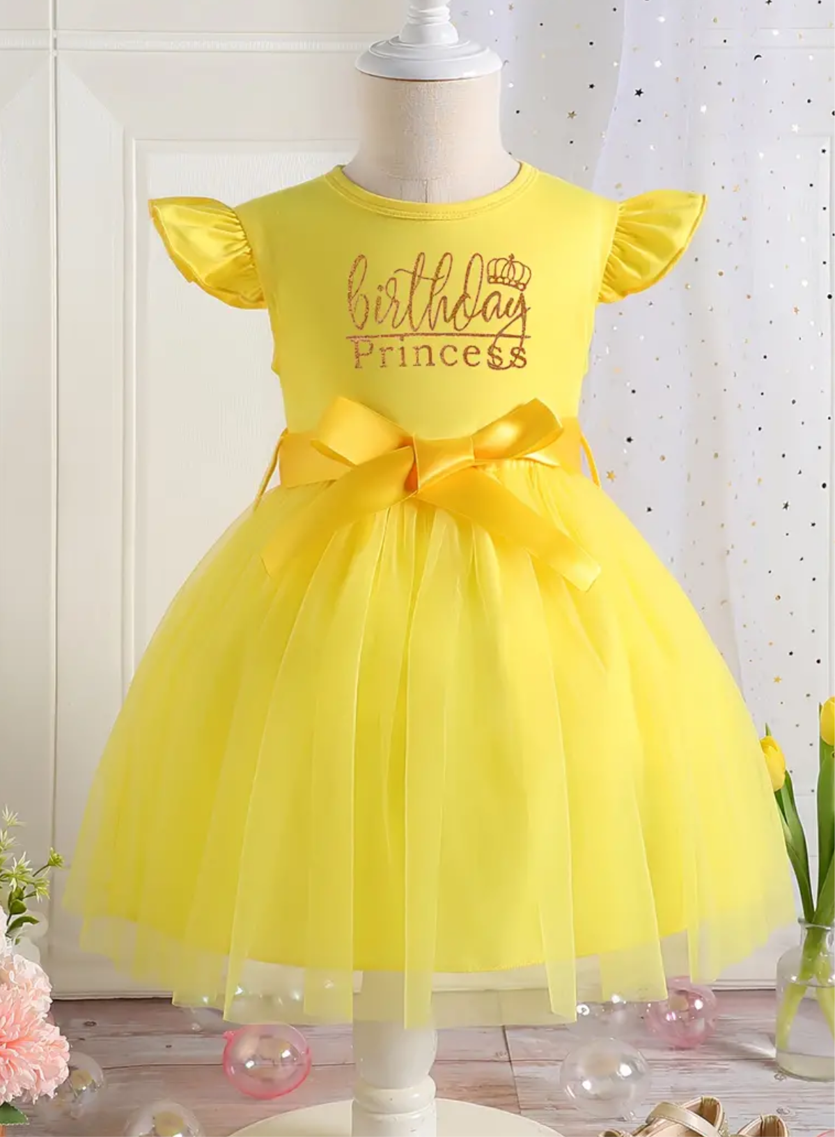 “Birthday Girls” Princess Party Dress - Tulle Skirt with Birthday Letter Print 💐