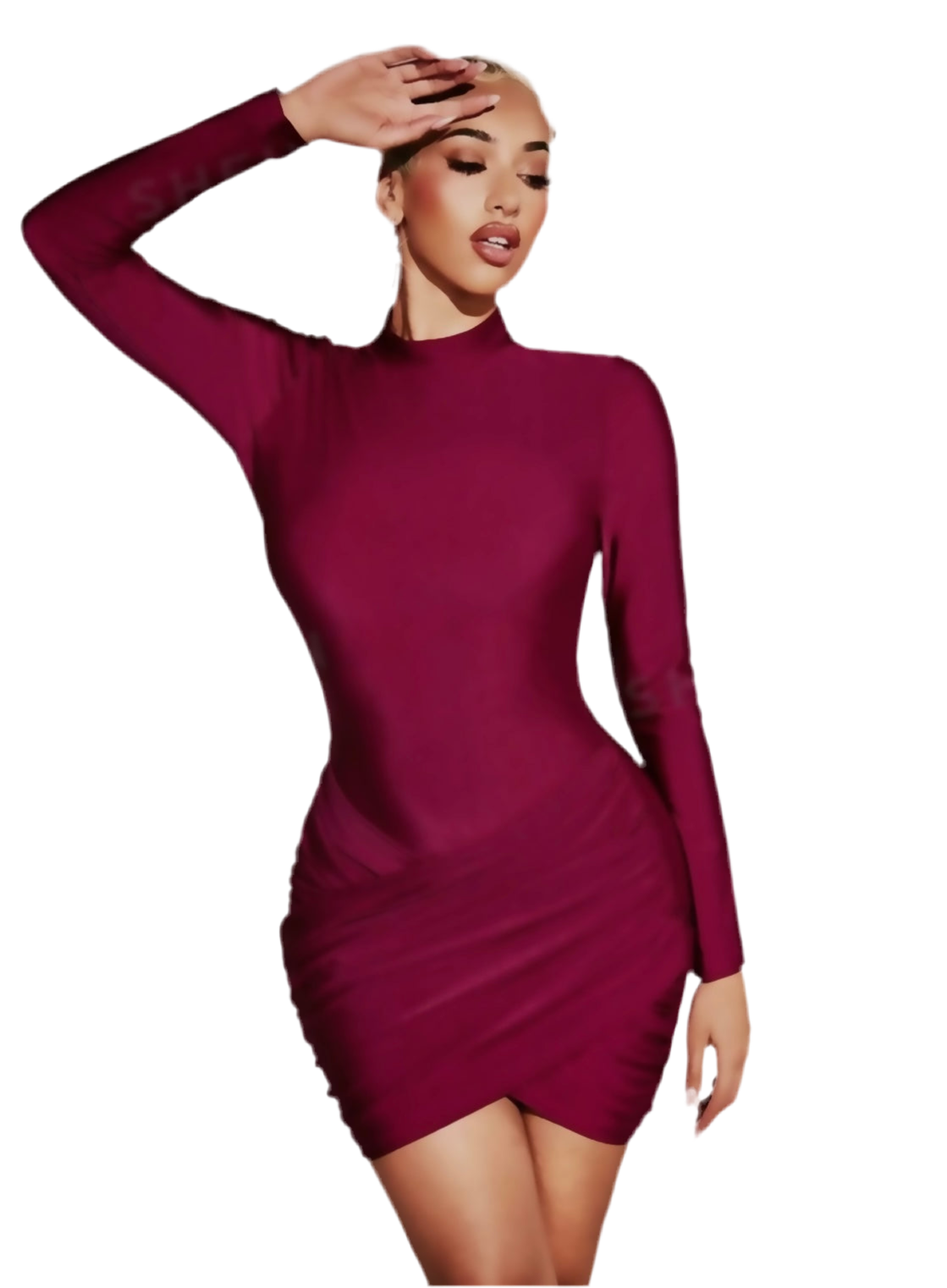 “I’m the Party” Stand Collar Long Sleeve Criss-Cross Hem Fitted Short Dress