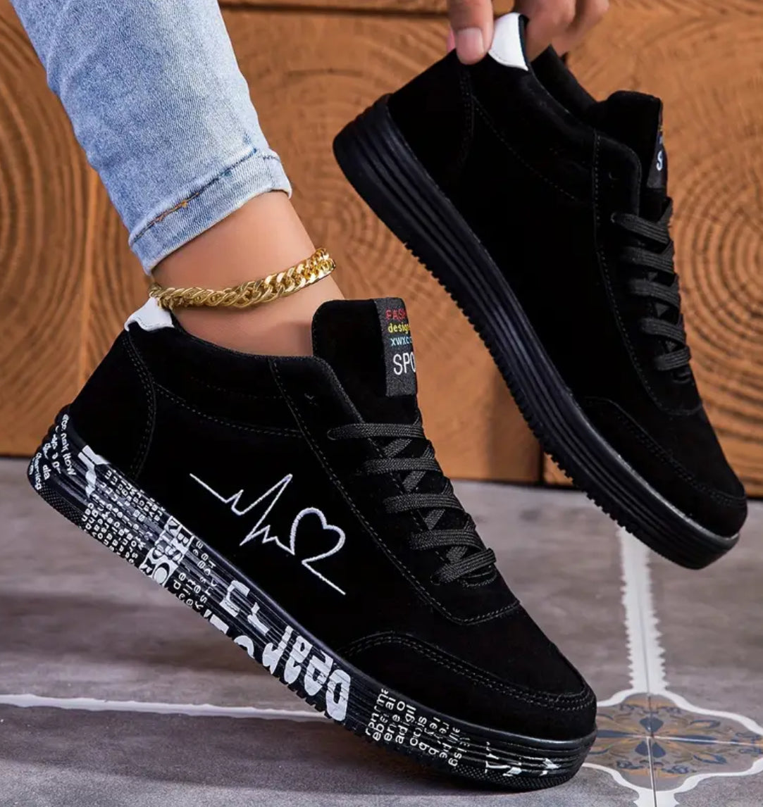 “I ♥️ U” Platform Women's Casual Sneakers, Lace Up, Low-tops