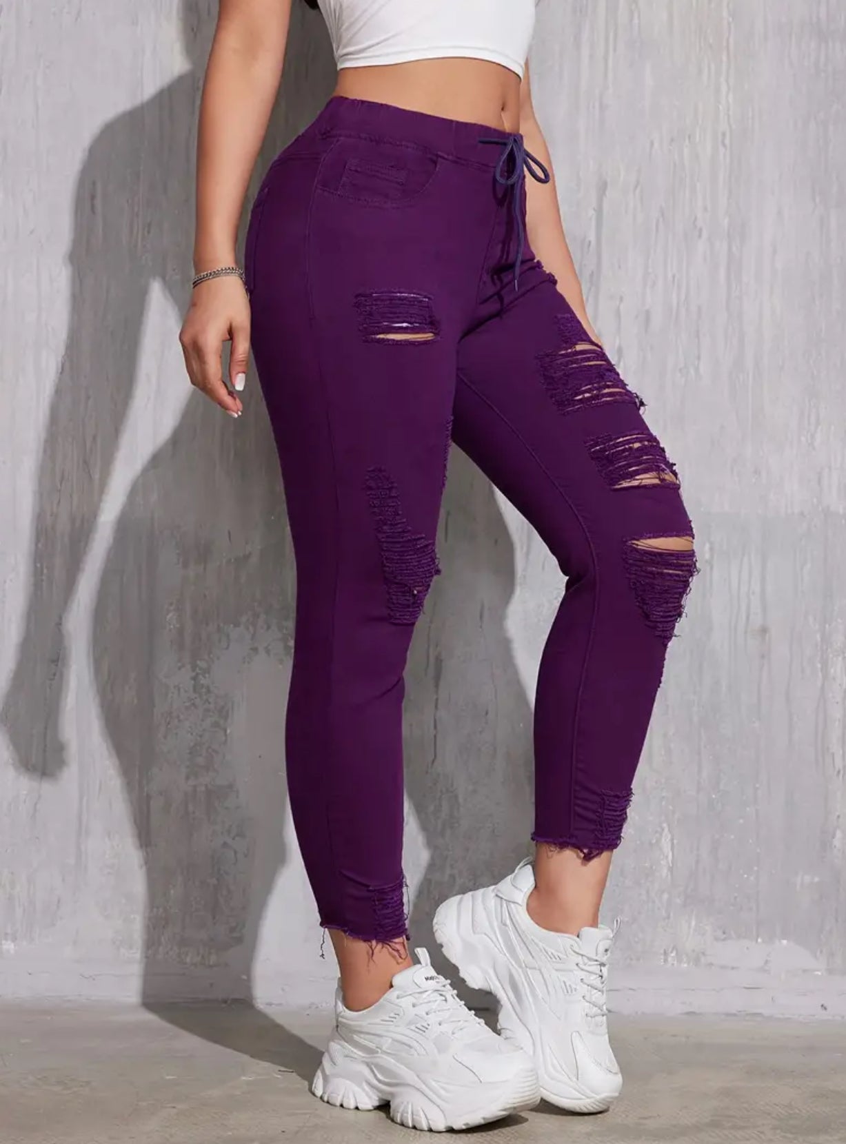 “Fallish” Stretchy Skinny, High-Waisted Jeans With Drawstring Waist