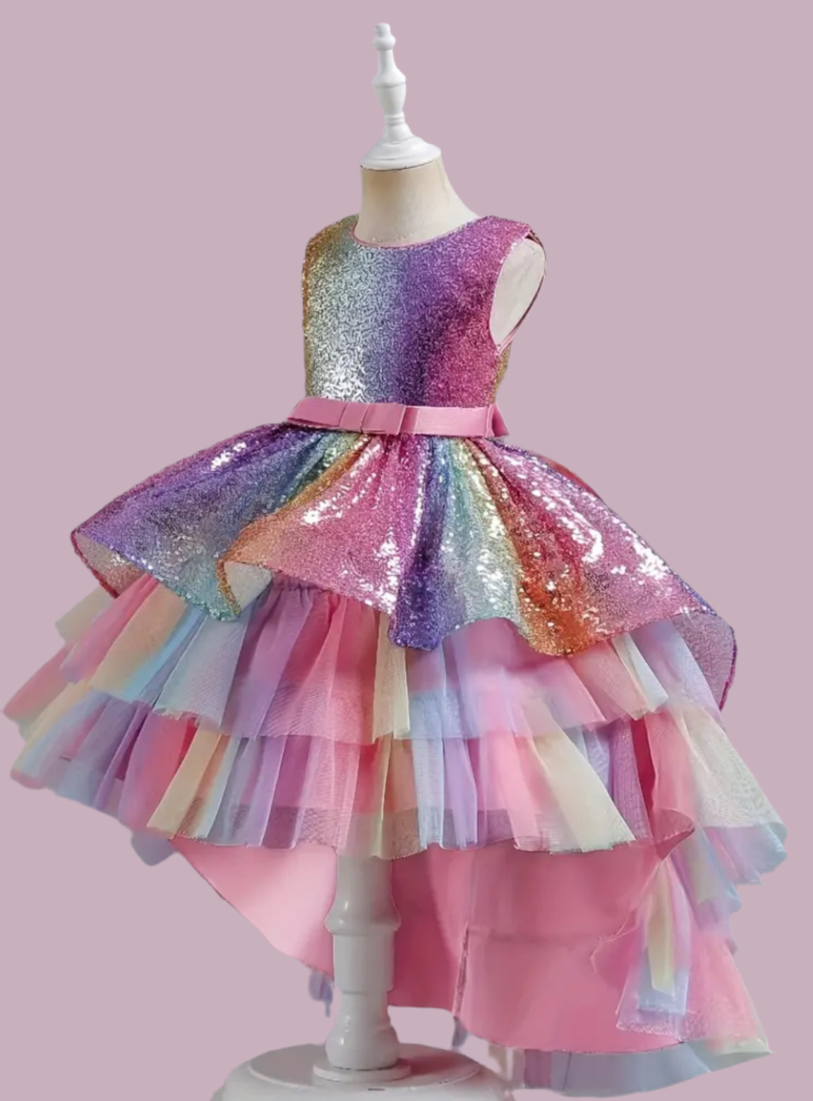 “Sequins & Rainbows” Colorful Mesh Tutu, Trailing Dress