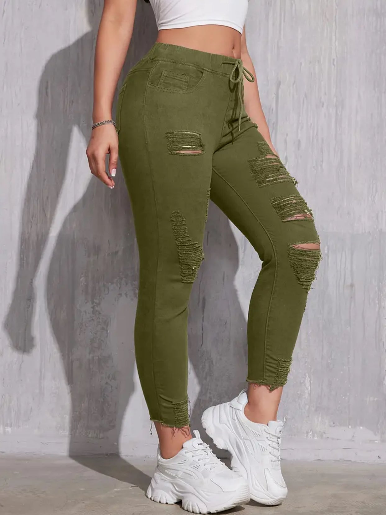 “Fallish” Stretchy Skinny, High-Waisted Jeans With Drawstring Waist