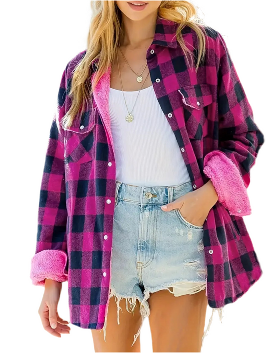 Pinks Thick Plaid Lambskin Lined Jacket, Chest & Side Pockets