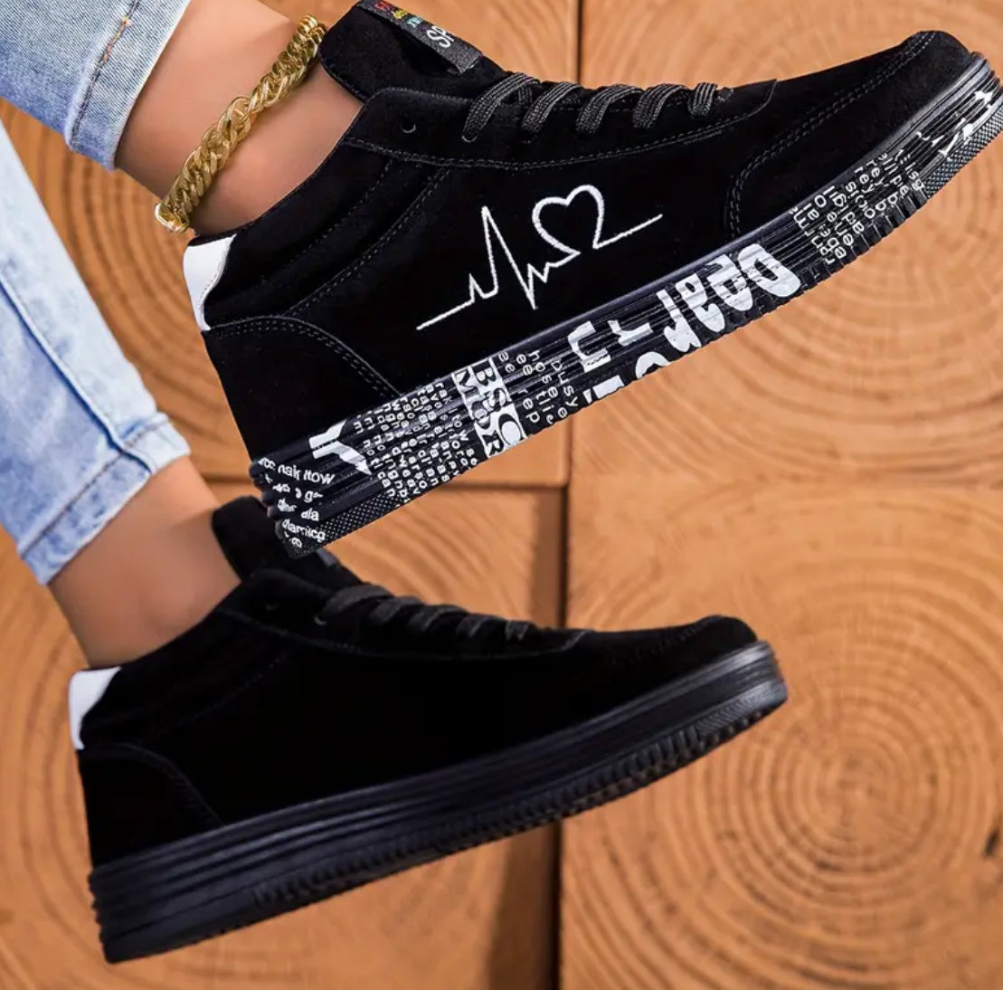 “I ♥️ U” Platform Women's Casual Sneakers, Lace Up, Low-tops