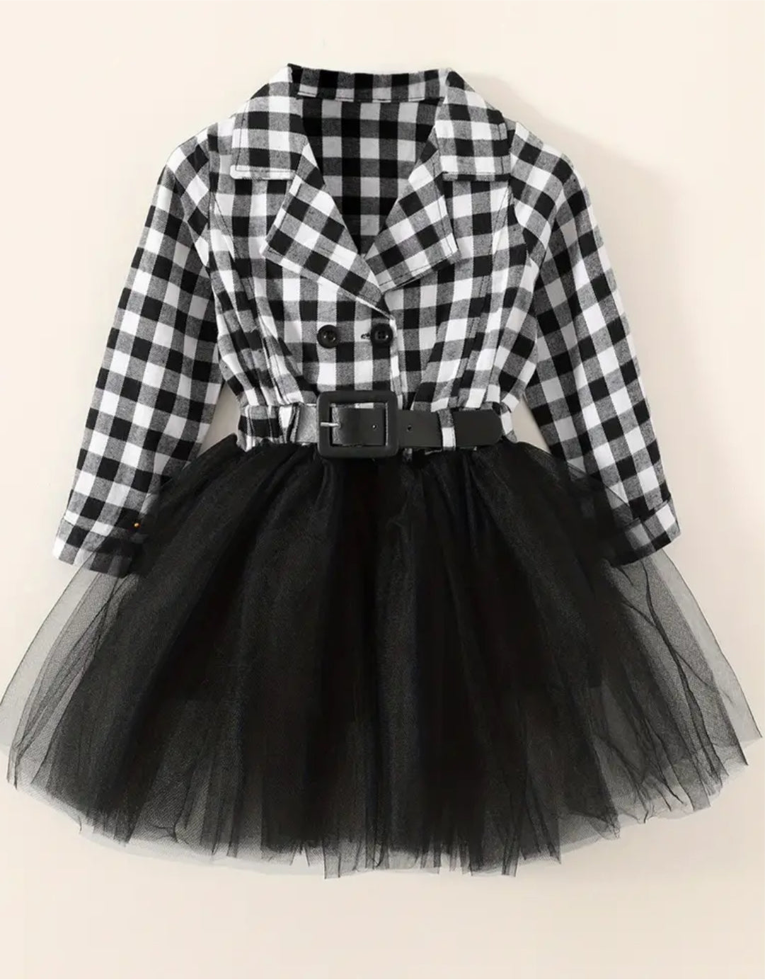 Party “Tulle Tutu” Skirt Dresses, Plaid Long Sleeve