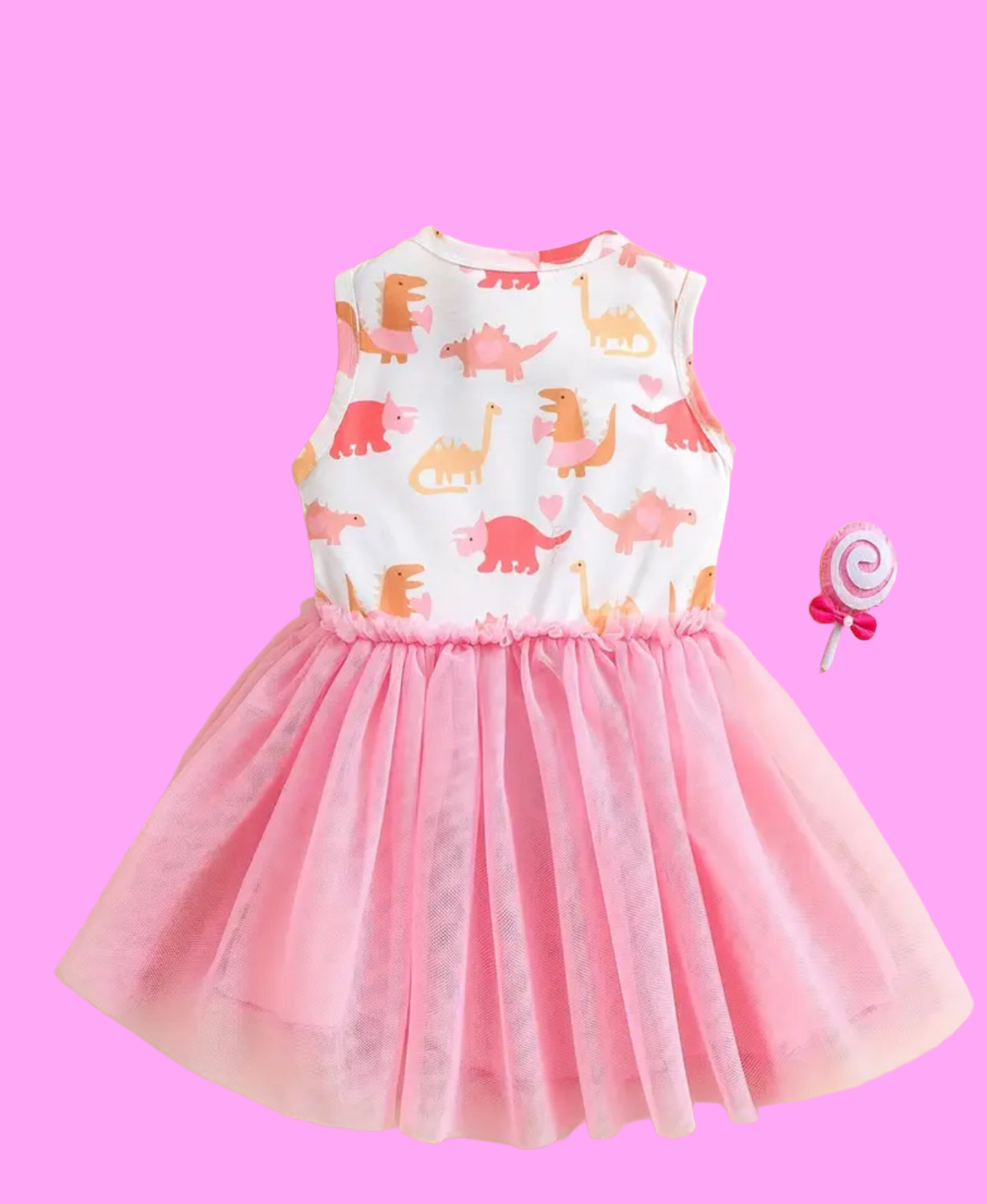 Dinosaur Print Sleeveless Mesh Baby Girl Dress 🦕