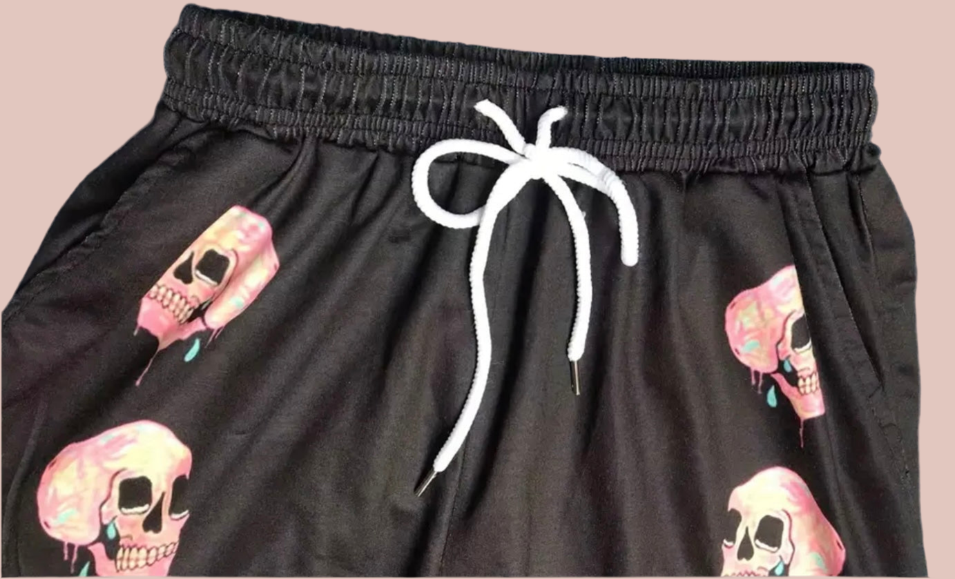 Pantalones deportivos con estampado de calavera rosa elegante para mujeres y adolescentes