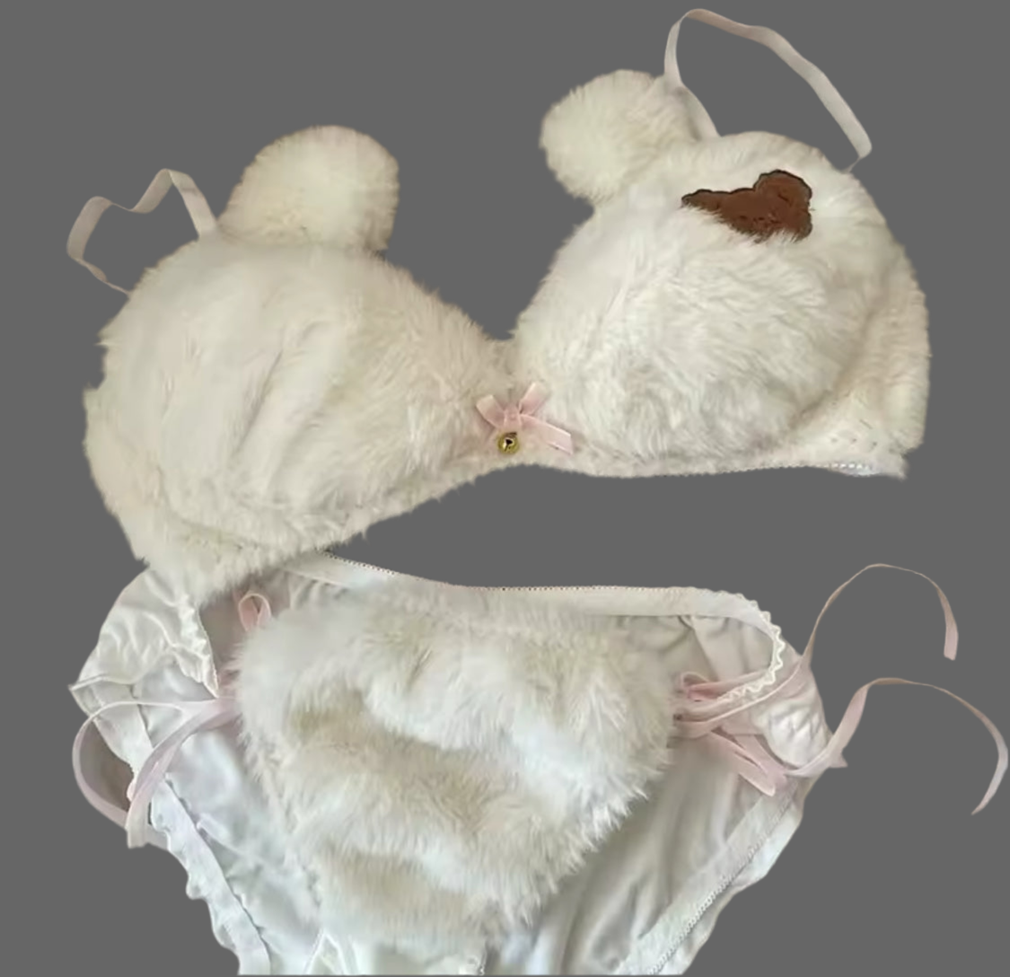 ‘Bear 🐻 Soft’ Plush Comfortable Bra + Panty Set Bear Wire Free